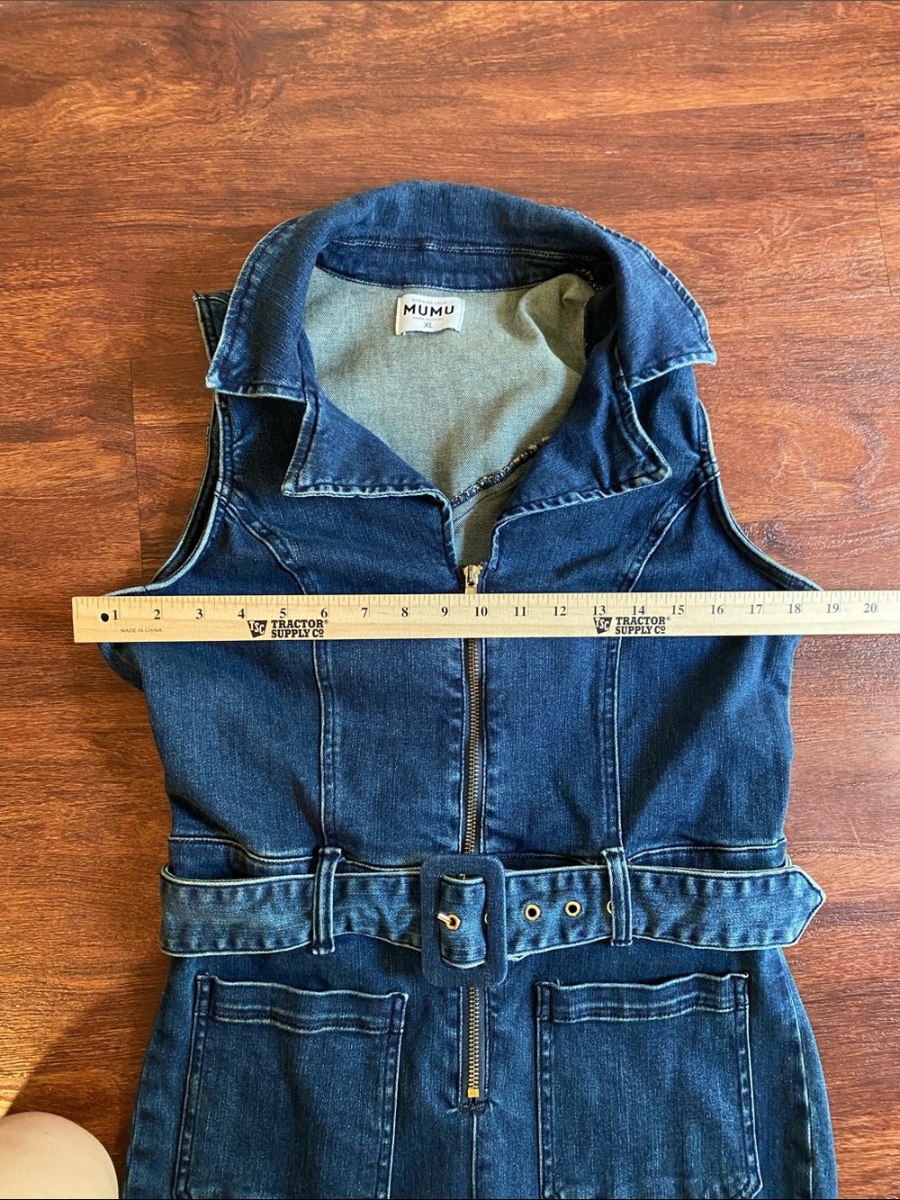 Show Me Your MUMU Denim Jacksonville Jumpsuit Sleeveless Color Thunder Sz XL - Picture 10 of 13